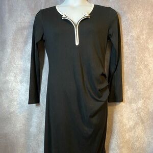 Maternity Womens Midi Dress Black Size Medium Sculpting‎ Ribbed 1/4 Zip